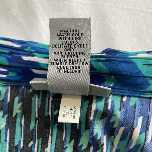 Catherines Women's Green Blue Chevron Button Front Blouse Size 2X‎ Career Flowy - Picture 6 of 12